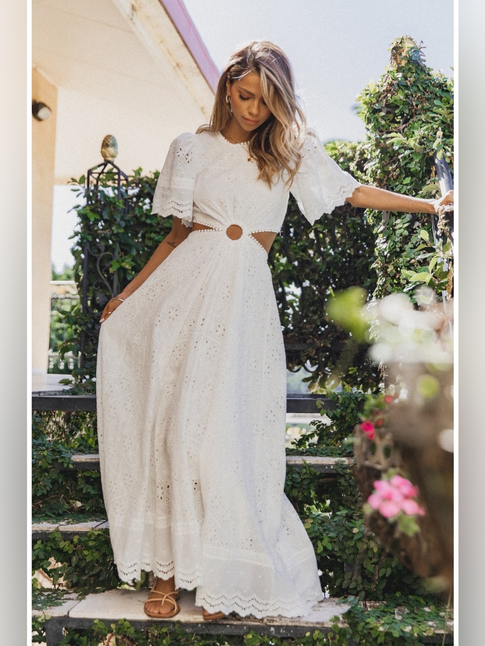 Petal & Pup Merletto White Eyelet Cutout Maxi Dress XS